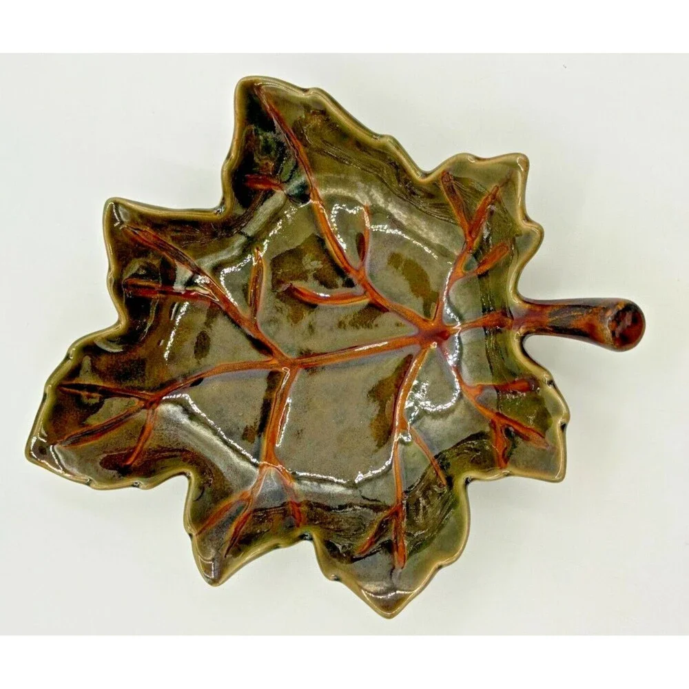 Pottery Barn Harvest Leaf Ceramic Glazed Serving Plate Tray‎ Autumn Fall Decor